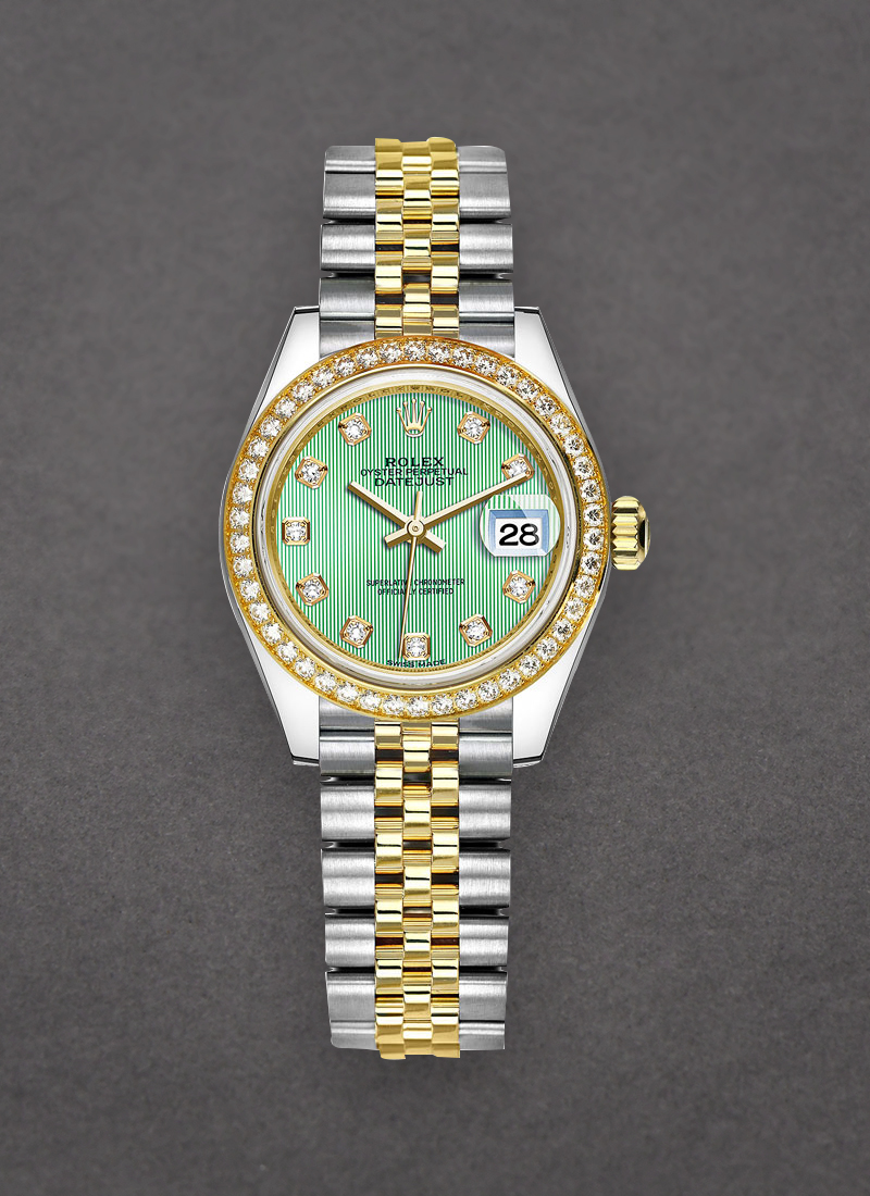 Pre-Owned Rolex Ladies 28mm Datejust in Steel with Yellow Gold Diamond Bezel