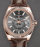 Sky Dweller 42mm in Rose Gold with Fluted Bezel on Strap with Rhodium Index Dial