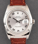 Datejust 36mm in White Gold with Fluted Bezel on Strap with Silver Roman Dial