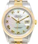 Datejust 36mm in Steel with Yellow Gold Fluted Bezel on Jubilee Bracelet with MOP Roman Dial