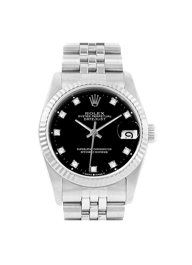 Pre-Owned Rolex Mid Size Datejust 31mm in Steel with White Gold Fluted Bezel