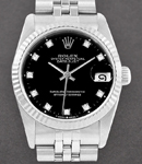 Mid Size Datejust 31mm in Steel with White Gold Fluted Bezel on Jubilee Bracelet with Black Diamond Dial