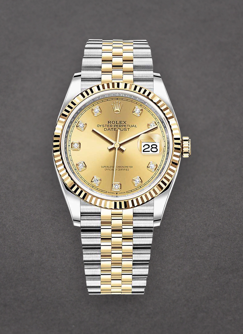 Pre-Owned Rolex Datejust 36mm in Steel with Yellow Gold Fluted Bezel