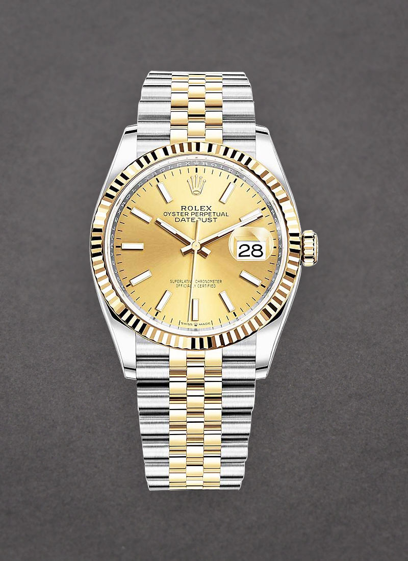 Pre-Owned Rolex Datejust 36mm in Steel with Yellow Gold Fluted Bezel