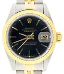 Datejust 26mm in Steel with Yellow Gold Fluted Bezel on Jubilee Bracelet with Black Stick Dial
