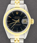 Datejust 26mm in Steel with Yellow Gold Fluted Bezel on Jubilee Bracelet with Black Stick Dial