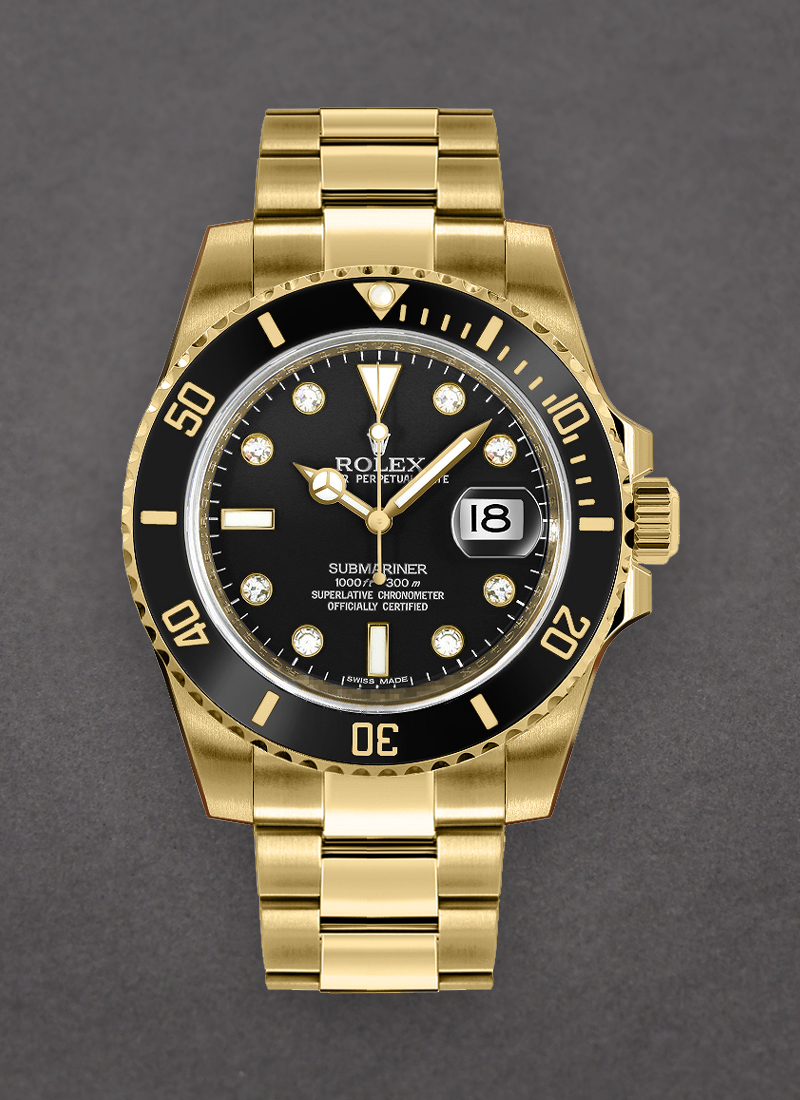 Pre-Owned Rolex Submariner 40mm in Yellow Gold with Black Engraved Bezel