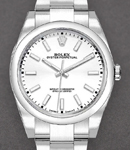 Oyster Perpetual 39mm in Steel with Domed Bezel on Oyster Bracelet with White Stick Dial