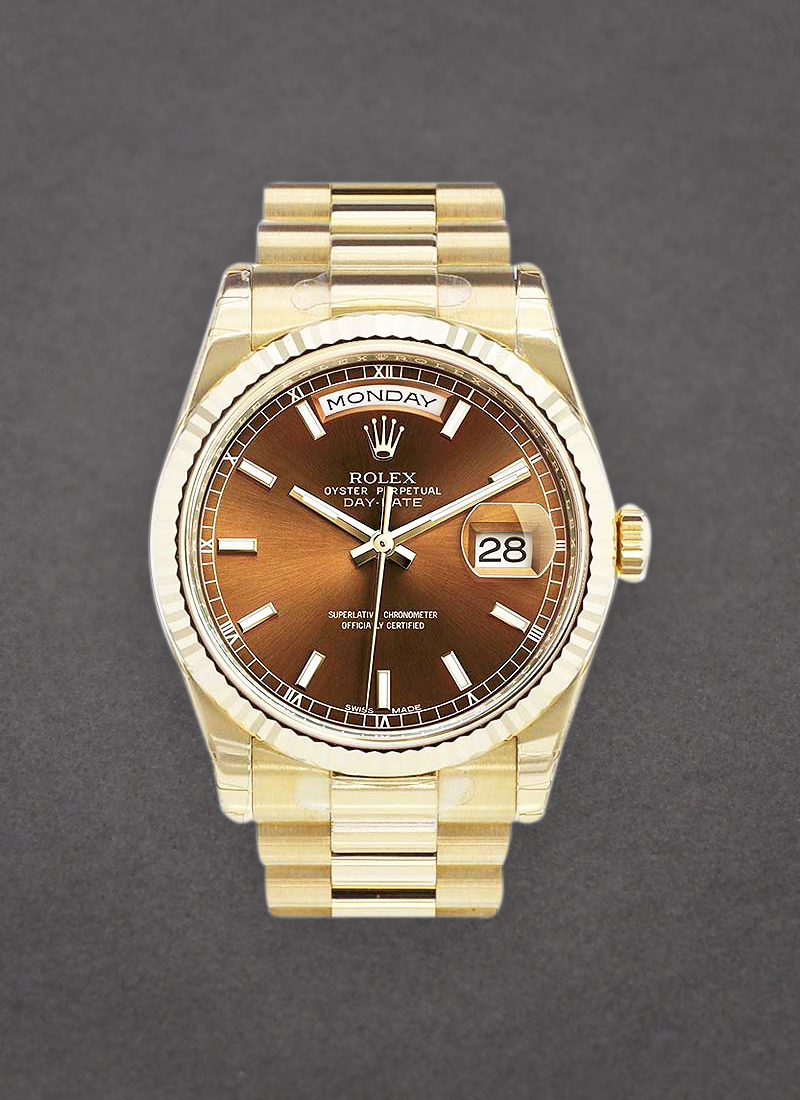 Pre-Owned Rolex President Day-Date 36mm in Yellow Gold with Fluted Bezel