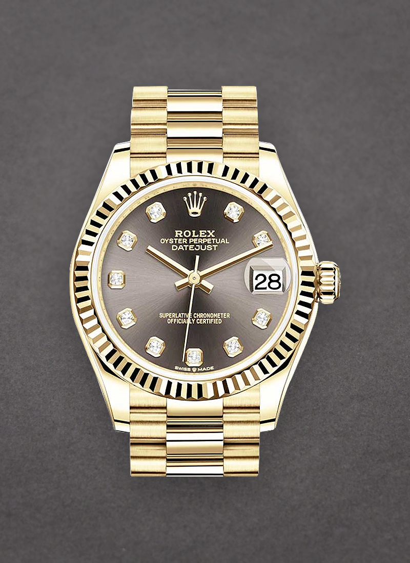 Rolex Unworn President 31mm Mid Size in Yellow Gold with Fluted Bezel