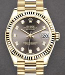President 31mm Mid Size in Yellow Gold with Fluted Bezel on President Bracelet with Dark Grey Diamond Dial