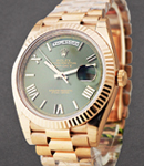 40mm President Day Date in Rose Gold on President Bracelet with Green Roman Dial