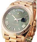 40mm President Day Date in Rose Gold on President Bracelet with Green Roman Dial