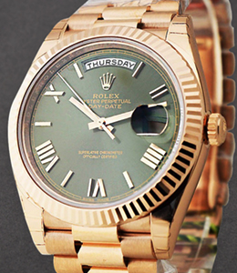 40mm President Day Date in Rose Gold on President Bracelet with Green Roman Dial