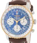Navitimer 41.8mm in Steel with Yellow Gold Bezel on Brown Calfskin Leather Strap with Blue Dial - Silver Subdials