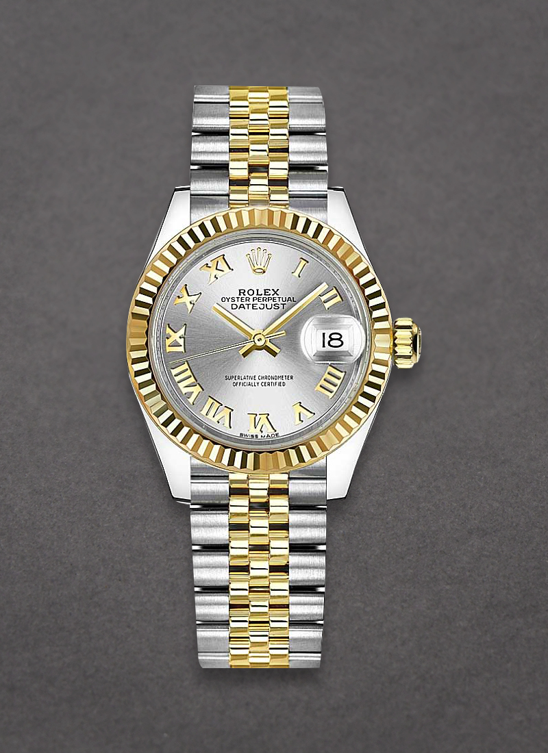 Pre-Owned Rolex Datejust Ladies 28mm in Steel with Yellow Gold Fluted Bezel