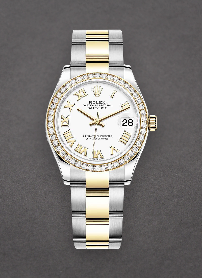 Rolex Unworn Mid Size 31mm Datejust in Steel with Yellow Gold Diamond Bezel