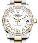 Mid Size 31mm Datejust in Steel with Yellow Gold Diamond Bezel on Oyster Bracelet with White Roman Dial