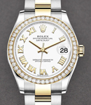 Mid Size 31mm Datejust in Steel with Yellow Gold Diamond Bezel on Oyster Bracelet with White Roman Dial