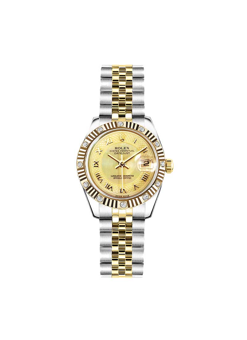Pre-Owned Rolex Lady's 26mm Datejust in Steel with Yellow Gold Fluted Diamond Bezel