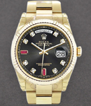 President Day Date 36mm in Yellow Gold with Fluted Bezel on Oyster Bracelet with Black Diamond Dial