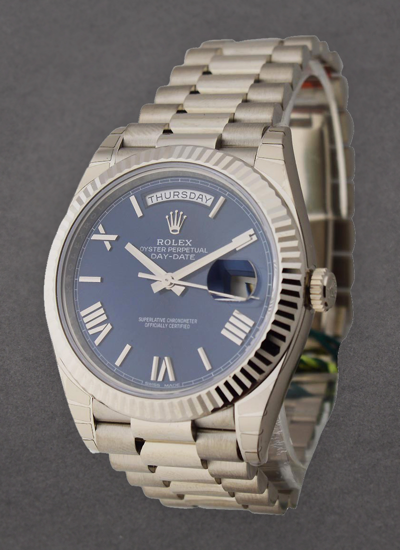 Pre-Owned Rolex President Day Date 40mm in White Gold with Fluted Bezel