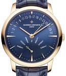Patrimony Retrograde Day-Date Mens 42.5mm Automatic in Rose Gold on Blue Alligator Leather Strap with Blue Dial