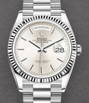 President Day-Date 36mm in White Gold with Fluted Bezel on President Bracelet with Silver Stick Dial