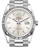President Day-Date 36mm in White Gold with Fluted Bezel on President Bracelet with Silver Stick Dial