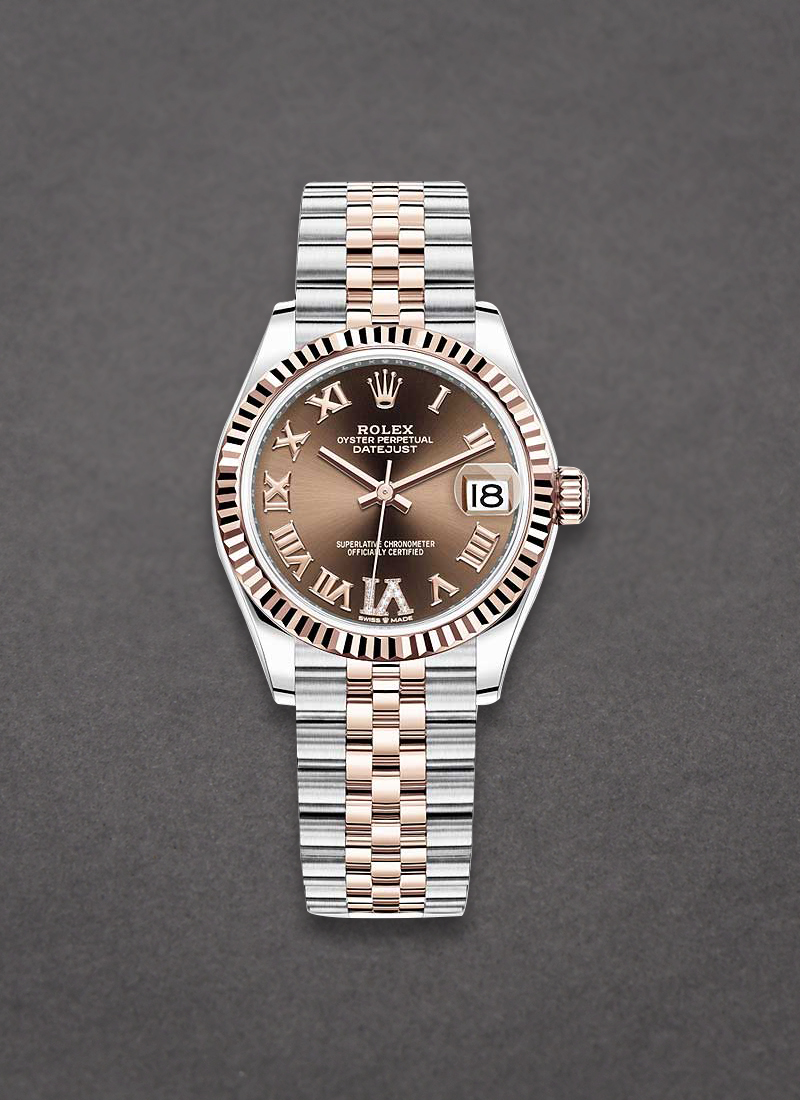 Rolex Unworn Midsize Datejust 31mm in Steel with Rose Gold Fluted Bezel