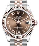Midsize Datejust 31mm in Steel with Rose Gold Fluted Bezel on Jubilee Bracelet with Chocolate Roman Dial - Diamond on 6
