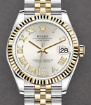 Midsize Datejust 31mm in Steel with Yellow Gold Fluted Bezel on Jubilee Braclet with Silver Roman Dial - Diamond on 6