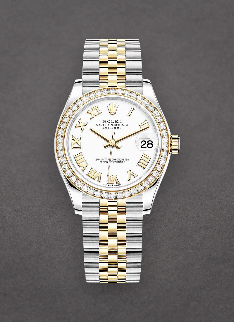 Rolex Unworn Mid Size 31mm Datejust in Steel with Yellow Gold Diamond Bezel