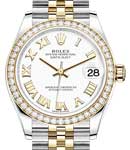 Mid Size 31mm Datejust in Steel with Yellow Gold Diamond Bezel on Jubilee Bracelet with White Roman Dial