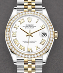 Mid Size 31mm Datejust in Steel with Yellow Gold Diamond Bezel on Jubilee Bracelet with White Roman Dial