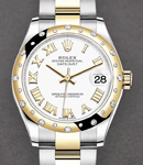 Midsize 31mm Datejust in Steel with YG 24 Diamond Bezel on Oyster Bracelet with White Roman Dial