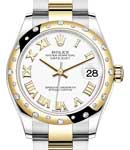 Midsize 31mm Datejust in Steel with YG 24 Diamond Bezel on Oyster Bracelet with White Roman Dial