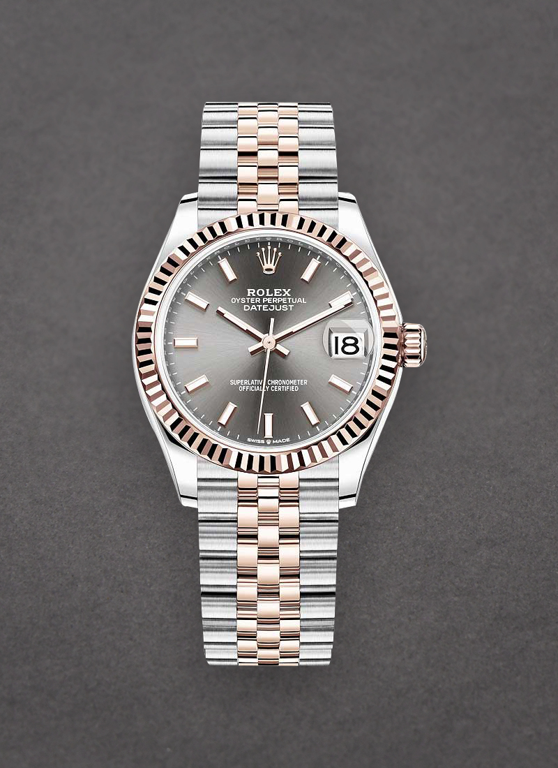 Rolex Unworn Midsize Datejust 31mm in Steel with Rose Gold Fluted Bezel