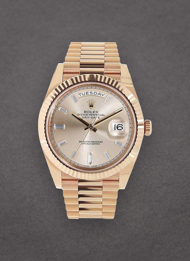 Rolex Unworn Day Date President 40mm in Rose Gold with Fluted Bezel