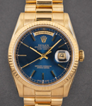 Presidential 36mm Day Date in Yellow Gold with Fluted Bezel on President Bracelet with Blue Stick Dial