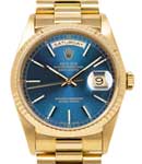Presidential 36mm Day Date in Yellow Gold with Fluted Bezel on President Bracelet with Blue Stick Dial