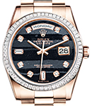 President Day Date 36mm in Rose Gold with Baguette Diamond Bezel on Oyster Bracelet with Black Ferrite Diamond Dial