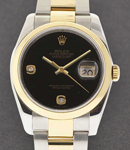 Datejust 36mm in Steel with Yellow Gold Smooth Bezel on Oyster Bracelet with Black Onyx Diamond Dial