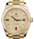 Day Date President 40mm in Yellow Gold with Baguette Diamond Bezel on Bracelet with Pave Diamond Dial
