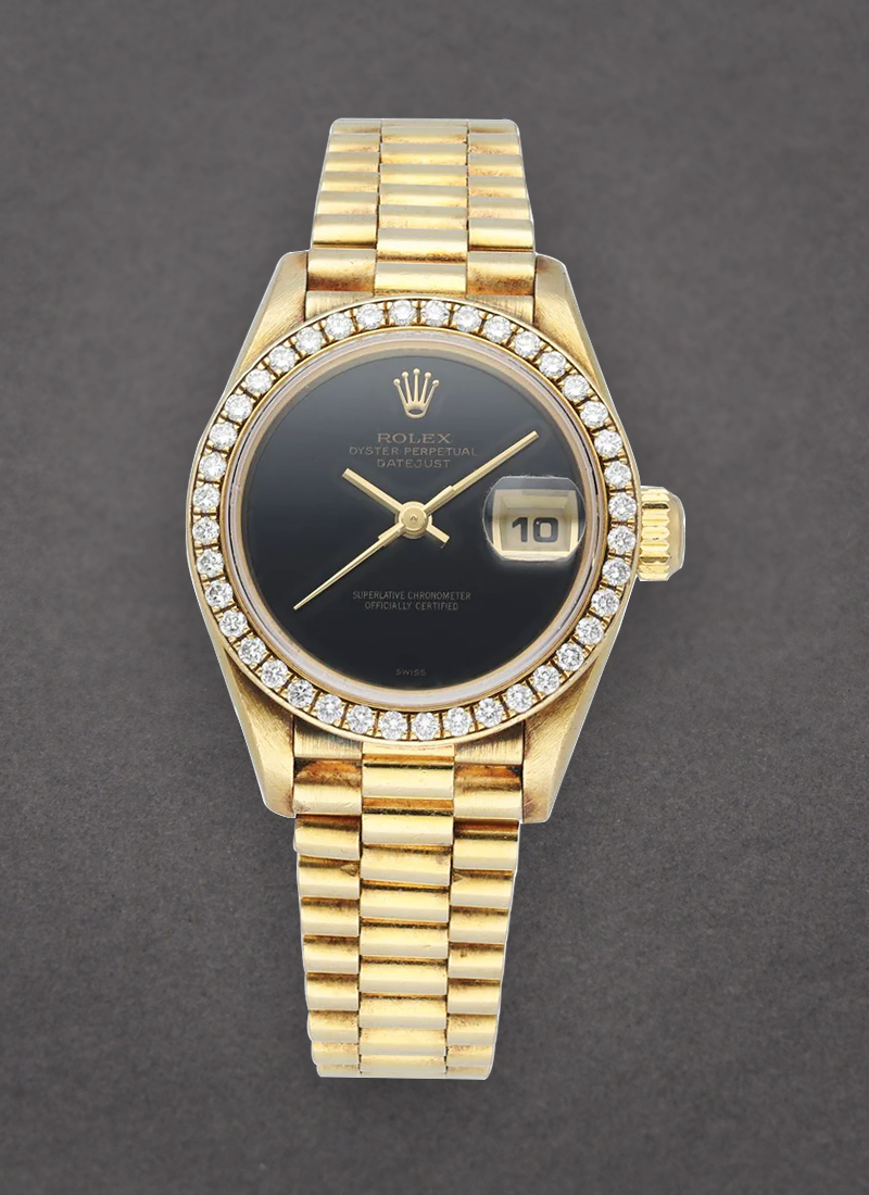 Pre-Owned Rolex Ladies 26mm President in Yellow Gold with Diamond Bezel