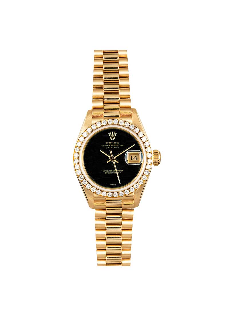 Pre-Owned Rolex Ladies 26mm President in Yellow Gold with Diamond Bezel