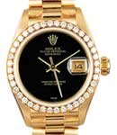 Ladies 26mm President in Yellow Gold with Diamond Bezel on President Bracelet with Black Onyx Dial