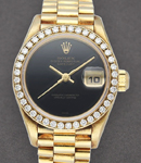 Ladies 26mm President in Yellow Gold with Diamond Bezel on President Bracelet with Black Onyx Dial