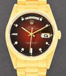 Day Date 36mm President in Yellow Gold with Fluted Bezel on President Bracelet with Red Vignette Diamond Dial