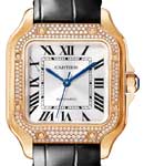 Santos de Cartier Medium in Rose Gold with Diamond Bezel on Black Crocodile Leather Strap with Silver Dial